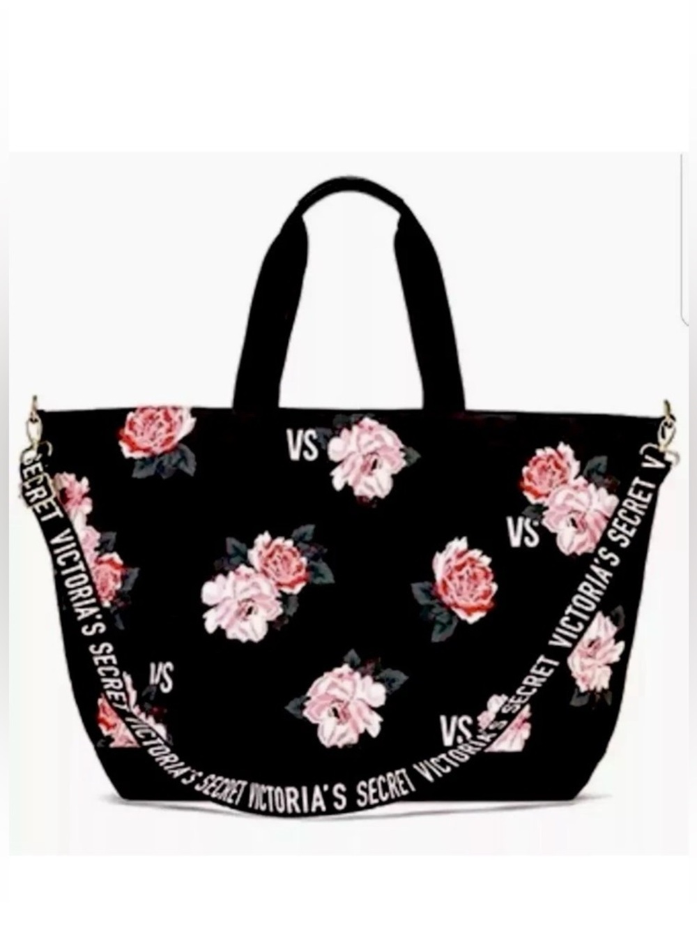 Victoria’s Secret Black Floral Roses Weekender Bag
